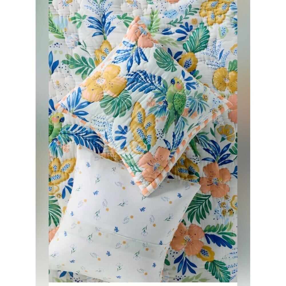 new Anthropologie Ellen merchant cotton voile euro pillow sham Floral Parrot